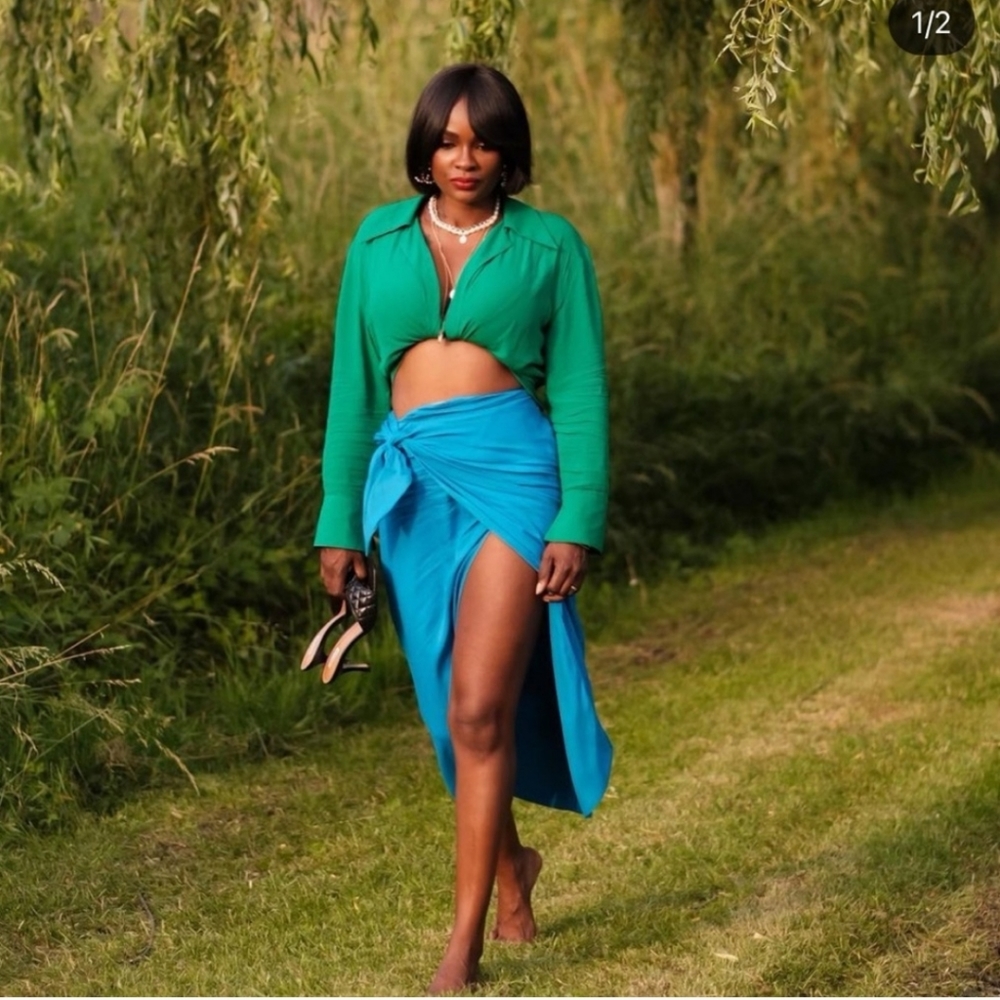 Zara * wrap midi knot blue skirt - Picture 3 of 16